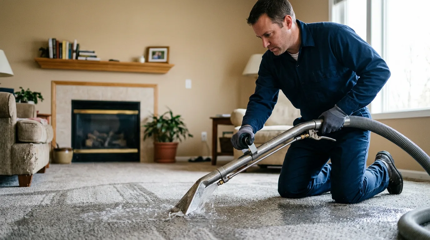Water damage restoration technician working near Jamestown, VA